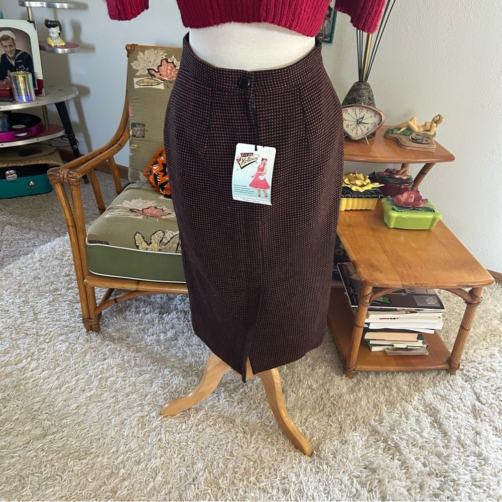 SOLD Retro Skirt 1950s Style Pencil Black Orange Wool Vivien Of Holloway UK 16 - Picture 6 of 8